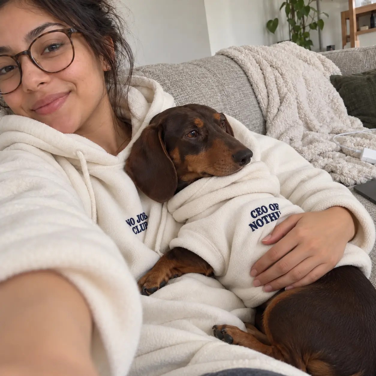 Dog in a matching outfit